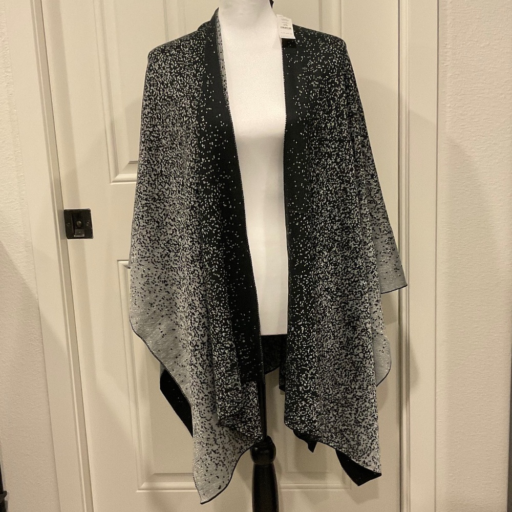 White House Black Market Cape Wrap Black w Silver NWT